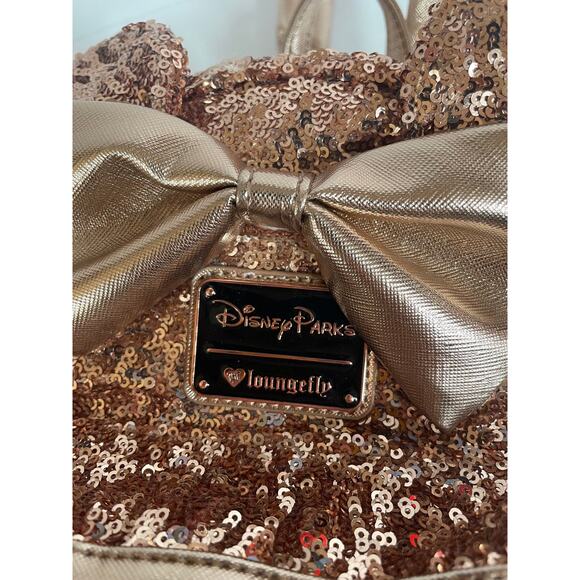 Loungefly Disney Parks Minnie Mouse Sequin Mini Backpack – Rose Gold, - Picture 4 of 5